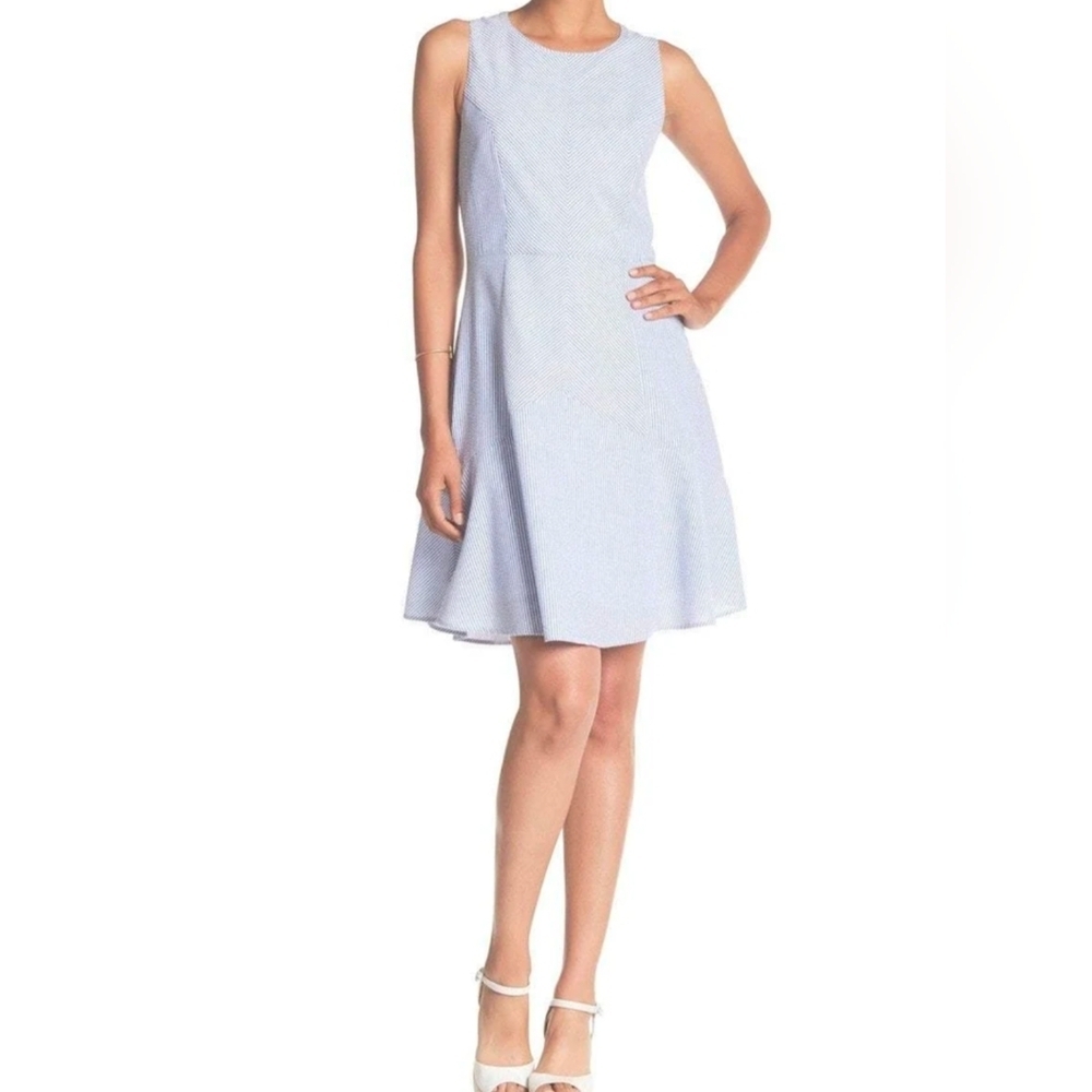 Nina Leonard blue striped summer sleeveless dress size 12